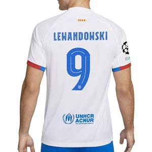 Camiseta Nike 2a Barcelona Lewandowski 23 24 DF Stadium UCL - Camiseta de la segunda equipación de Lewandowski Nike del FC Barcelona para la Champions League 2023 2024 - blanca