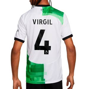 Camiseta Nike 2a Liverpool Van Dijk 2023 24 Dri-Fit Stadium - Camiseta de la segunda equipación Nike del Liverpool FC de Van Dijk - blanca, verde