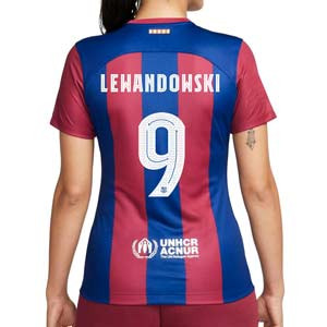 Camiseta Nike Barcelona mujer Lewandowski 2324 DFStadium UCL - Camiseta para mujer primera equipación de Lewandowski Nike del FC Barcelona para la Champions 23 24 - azulgrana