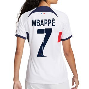 Camiseta Nike 2a PSG mujer 2023 2024 Mbappe Dri-Fit Stadium - Camiseta segunda equipación de mujer Nike de Kylian Mbappe del París Saint-Germain 2023 2024 - blanca