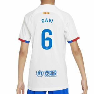 Camiseta Nike 2a Barcelona niño Gavi 2023 2024 Dri-Fit Stad - Camiseta segunda equipación infantil de Gavi Nike del FC Barcelona 2023 2024 - blanca