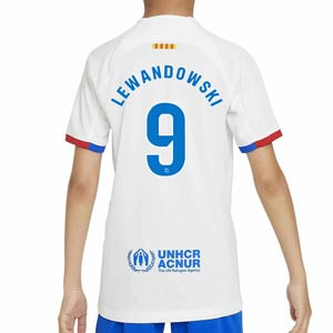 Camiseta Nike 2a Barcelona niño Lewandowski 22 24 DF Stad - Camiseta segunda equipación infantil de Lewandowski Nike del FC Barcelona 2023 2024 - blanca
