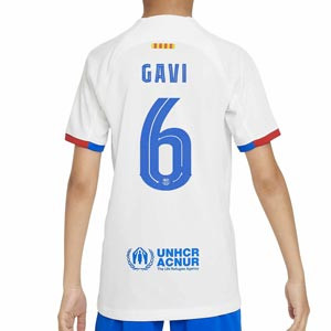 Camiseta Nike 2a Barcelona niño Gavi 23 24 DF Stadium UCL - Camiseta infantil segunda equipación de Gavi Nike del FC Barcelona para la Champions League 2023 2024 - blanca