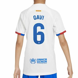 Camiseta Nike 2a Barcelona niño Gavi 23 24 DF Stadium Liga - Camiseta infantil de la segunda equipación de Gavi Nike del FC Barcelona para la Liga 2023 2024 - blanca