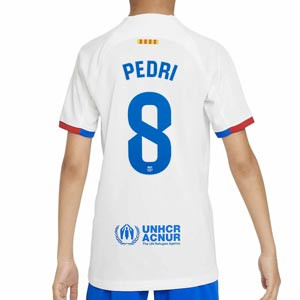 Camiseta Nike 2a Barcelona niño Pedri 23 24 DF Stadium Liga - Camiseta infantil de la segunda equipación de Pedri Nike del FC Barcelona para la Liga 2023 2024 - blanca
