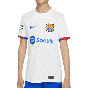 Camiseta Nike 2a Barcelona niño 23 24 Dri-F Stad UCL - Camiseta de la segunda equipación infantil Nike del FC Barcelona 2023 2024 de la Champions League - blanca