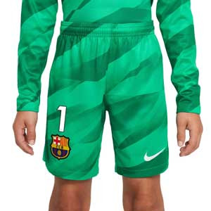 Short Nike Barcelona niño portero Ter Stegen 2023 2024 - Pantalón corto de portero infantil de Marc-André ter Stegen Nike del FC Barcelona 2023 2024 - verde