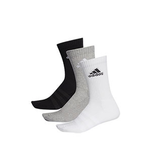Calcetines media caña adidas Cush Crew 3 pares - Pack 3 calcetines de media caña adidas - grises, blancos y negros - frontal