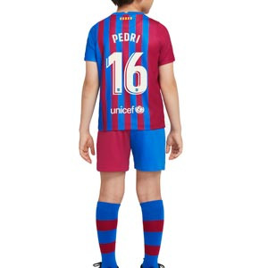 Equipación Nike Barcelona niño 6-14 años Pedri 2021 2022 - Conjunto de camiseta, pantalón y medias de Pedri de la primera equipación infantil de 6 a 14 años Nike del FC Barcelona 2021 2022 - azulgrana