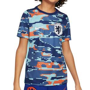 Camiseta Nike Holanda Niño Pre-Match Dri-Fit Academy Pro - Camiseta de calentamiento infantil pre-partido Nike de la selección holandesa - azul
