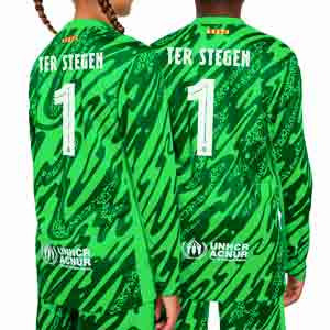 Camiseta Nike Barcelona niño Ter Stegen 24 25 DF Stadium UCL - Camiseta infantil de portero de manga larga de la primera equipación Nike de Ter Stegen del FC Barcelona para la Champions League 2024 2025 - verde