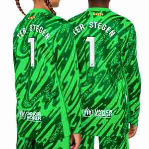 Camiseta Nike Barcelona niño Ter Stegen 24 25 DF Stadium - Camiseta infantil de portero de manga larga de la primera equipación Nike de Ter Stegen del FC Barcelona 2024 2025 - verde