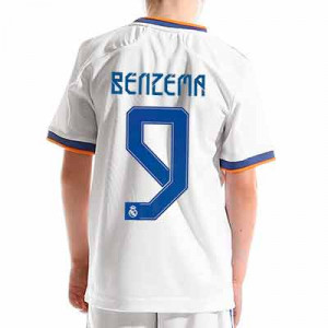 Camiseta adidas Real Madrid niño Benzema 2021 2022 - Camiseta primera equipación infantil adidas de Karim Benzema del Real Madrid CF 2021 2022 - blanca