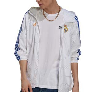 Cortavientos adidas Real Madrid Windbreaker - Chaqueta cortavientos con capucha adidas del Real Madrid CF - blanca