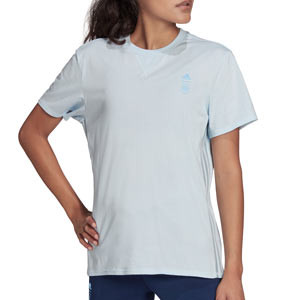 Camiseta adidas España mujer Travel - Camiseta de paseo de algodón de mujer adidas de la selección española para la Women's Euro 2022 - azul claro