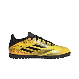 adidas X SPEEDFLOW Messi.4 TF J - Zapatillas de fútbol multitaco infantiles adidas suela turf - doradas, negras