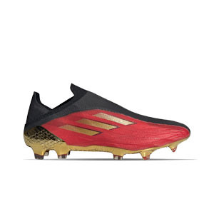 adidas X SPEEDFLOW+ FG - Botas de fútbol sin cordones adidas FG para césped natural o artificial de última generación - rojas, doradas