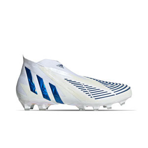 adidas Predator EDGE+ AG - Botas de fútbol con tobillera sin cordones adidas AG para césped artificial - blancas, azules