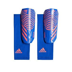 adidas Predator League - Espinilleras de fútbol adidas con mallas de sujeción -azul, naranja
