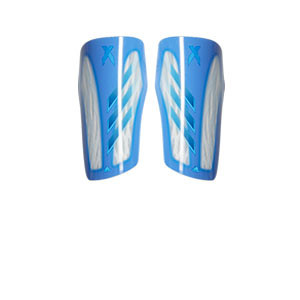 adidas X League - Espinilleras de fútbol adidas con mallas de sujeción - blancas, azules
