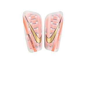 Nike Mercurial Lite Signature - Espinilleras de fútbol Nike con mallas de sujeción - blancas, naranjas