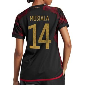 Camiseta adidas 2a Alemania Musiala mujer 2022 2023 - Camiseta segunda equipación mujer adidas de la selección alemana de Jamal Musiala 2022 2023 - blanca, negra