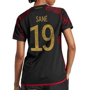 Camiseta adidas 2a Alemania Sané mujer 2022 2023 - Camiseta segunda equipación mujer adidas de la selección alemana de Leroy Sané 2022 2023 - blanca, negra