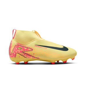 Nike Mercurial Jr Zoom Superfly 10 Academy KM FG/MG - Botas de fútbol infantiles con tobillera Nike FG/MG para césped artificial de Kylian Mbappé - naranjas, amarillas