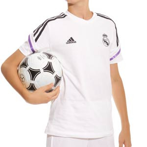 Camiseta algodón adidas Real Madrid niño entrenamiento - Camiseta de algodón infantil de entrenamiento para jugadores adidas del Real Madrid CF - blanca