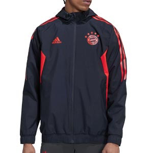 Chaqueta adidas Bayern All Weather staff - Chaqueta cortavientos con capucha para técnicos adidas del Bayern de Múnich - negra