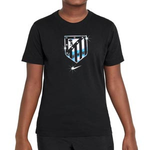 Camiseta de algodón Nike Atlético niño Crest - Camiseta de manga corta infantil de algodón Nike del Atlético de Madrid - negra