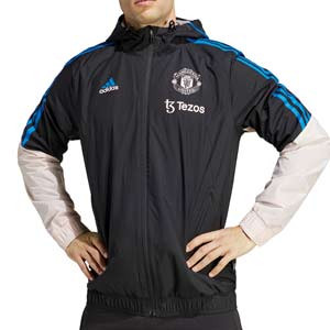 Cortavientos adidas United All Weather - Chaqueta cortavientos con capucha adidas del Manchester United FC - negra