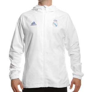 Cortavientos adidas Real Madrid Windbreaker - Chaqueta cortavientos con capucha adidas del Real Madrid CF - blanca