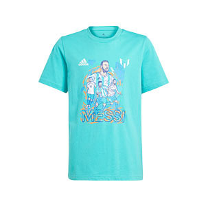 Camiseta adidas Messi niño - Camiseta de manga corta infantil de algodón adidas de Lionel Messi - azul turquesa