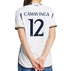 Camiseta adidas Real Madrid mujer Camavinga 23-24 authentic - Camiseta primera equipación adidas para mujer auténtica de Eduardo Camavinga del Real Madrid CF 2023 2024 - blanca