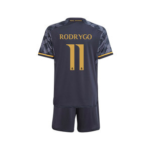 Conjunto adidas 2a Real Madrid Rodrygo niño 2023 2024 - Conjunto infantil segunda equipación adidas del Real Madrid de Rodrygo 2023 2024 - azul marino