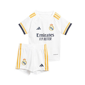 Equipación adidas Real Madrid bebé 2023 2024 - Conjunto primera equipación adidas bebé del Real Madrid CF 2023 2024 - blanco