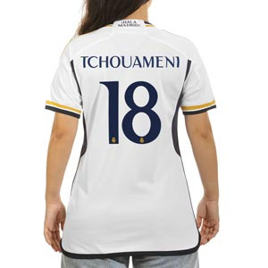 Camiseta adidas Real Madrid mujer Tchouameni 2023 2024 - Camiseta primera equipación adidas para mujer deTchouameni del Real Madrid 2023 2024 - blanca