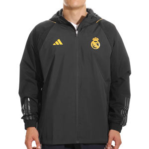 Chaqueta adidas Real Madrid All Weather UCL - Chaqueta cortavientos con capucha adidas del Real Madrid CF UCL - gris oscuro