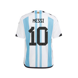 Camiseta adidas Argentina niño 3 estrellas Messi - Camiseta primera equipación infantil adidas de Leo Messi selección Argentina Mundial 2022 con 3 estrellas - azul celeste, blanca