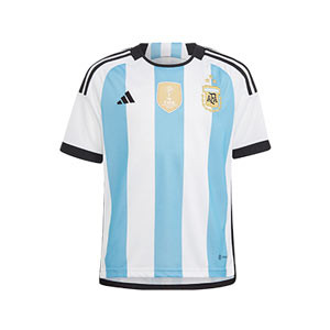 Camiseta adidas Argentina niño 3 estrellas - Camiseta primera equipación infantil adidas selección Argentina Mundial 2022 con 3 estrellas - azul celeste, blanca