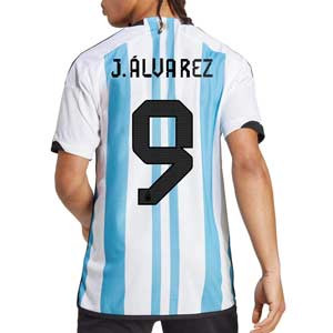 Camiseta adidas Argentina 3 estrellas J. Álvarez - Camiseta primera equipación adidas de Julián Álvarez selección Argentina Mundial 2022 con 3 estrellas - azul celeste, blanca