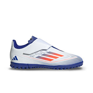 adidas F50 Club TF J Velcro - Zapatillas de fútbol multitaco infantiles con velcro adidas suela turf - blancas