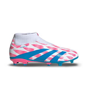 adidas Predator League LL FG J - Botas de fútbol infantiles sin cordones con tobillera adidas FG para césped natural o artificial de última generación - blancas, rosas