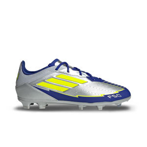 adidas F50 Elite FG J Messi - Botas de fútbol infantiles adidas FG para césped natural o artificial de última generación de Messi - plateadas