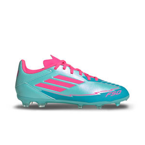 adidas F50 League FG/MG J Messi - Botas de fútbol infantiles adidas FG/MG para césped artificial de Messi - azul claro