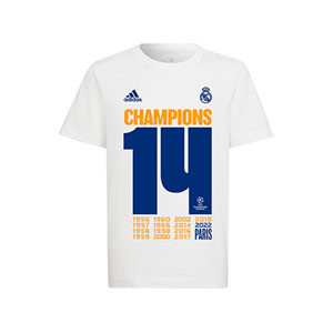 Camiseta adidas Real Madrid niño Campeón 14 Champions - Camiseta algodón infantil adidas Real Madrid CF campeón 14 Champions League - blanca