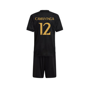 Equipación adidas 3a Real Madrid Camavinga niño 2023 2024 - Conjunto infantil tercera equipación adidas de Camavinga del  Real Madrid CF 2023 2024 - negro