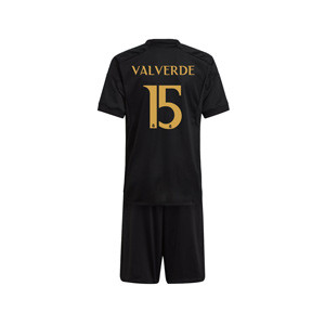 Equipación adidas 3a Real Madrid Valverde niño 2023 2024 - Conjunto infantil tercera equipación adidas de Valverde del Real Madrid CF 2023 2024 - negro