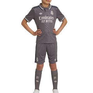 Equipación adidas 3a Real Madrid niño 2024 2025 - Conjunto infantil de la tercera equipación adidas del Real Madrid CF 2024 2025 - gris